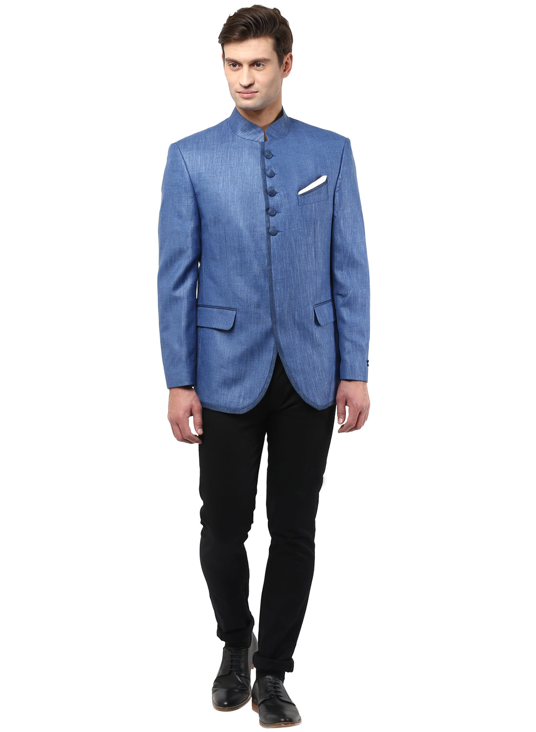 Blue 100% Linen Evening wear Bandhgala Jacket