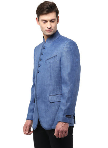 Blue 100% Linen Evening wear Bandhgala Jacket