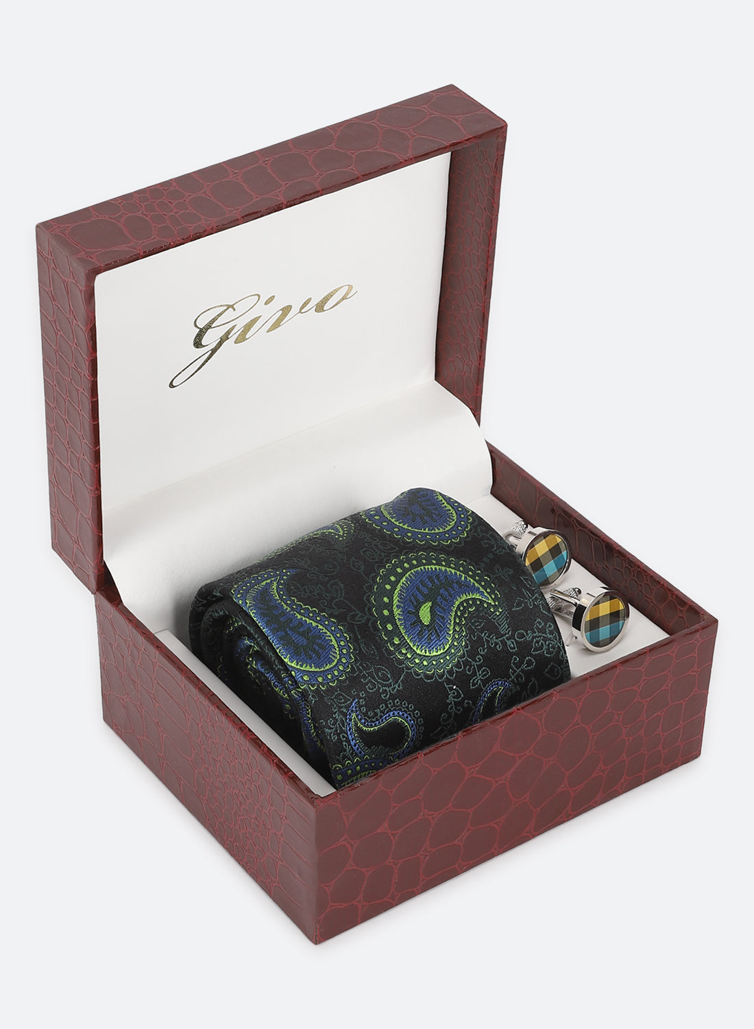 Bottle Green Color Tie & Cufflink Gift Set