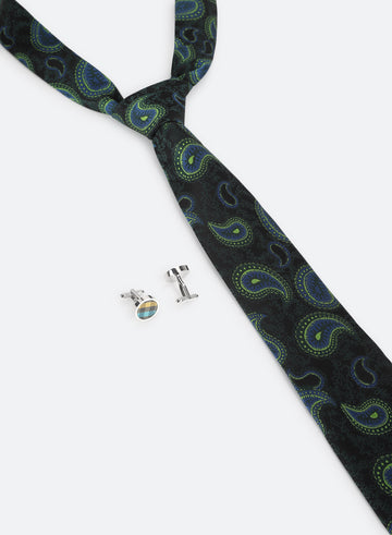 Bottle Green Color Tie & Cufflink Gift Set