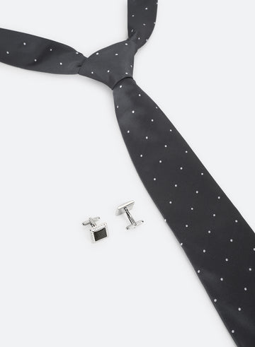 Dark Grey Color Tie & Cufflink Gift Set