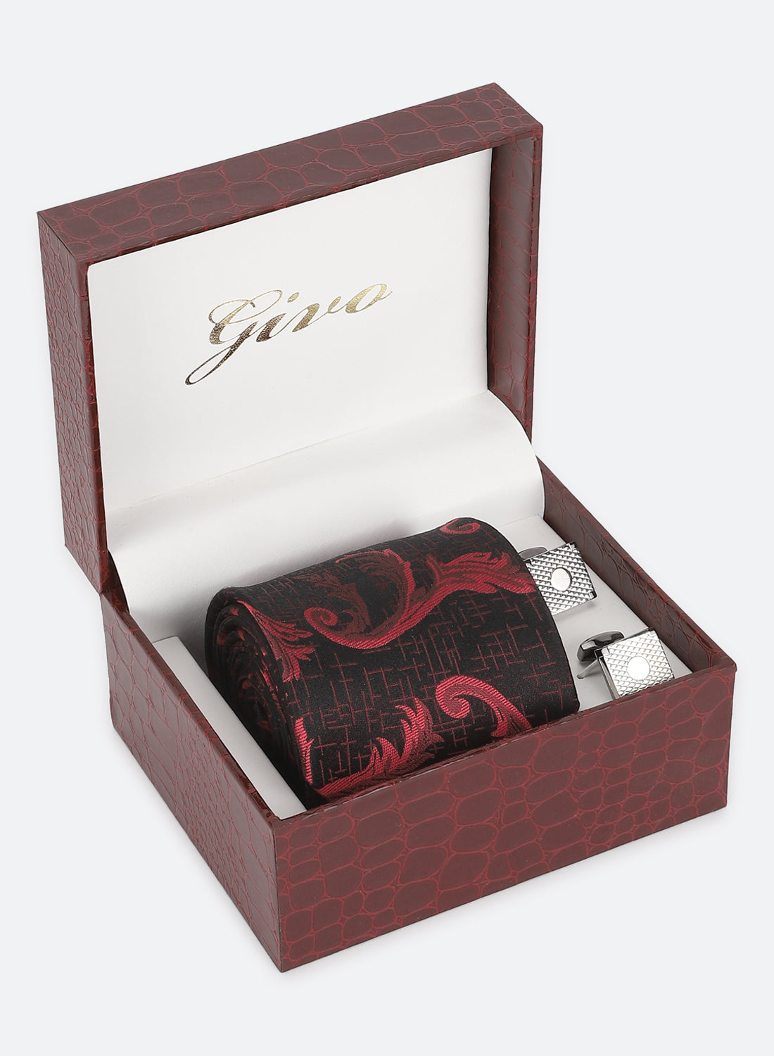 Black & Maroon Color Tie & Cufflink Gift Set