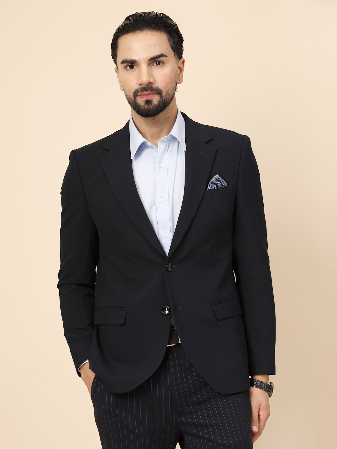 Navy Blue Poly Viscose Jacket