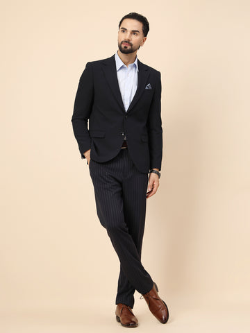 Navy Blue Poly Viscose Jacket