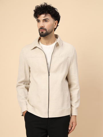 Off White Hemp Cotton Structured Shacket