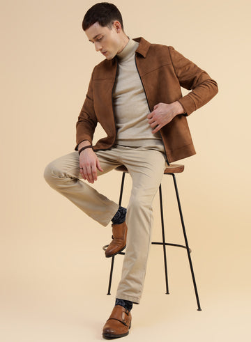 Camel Velvet Suede Casual Jacket