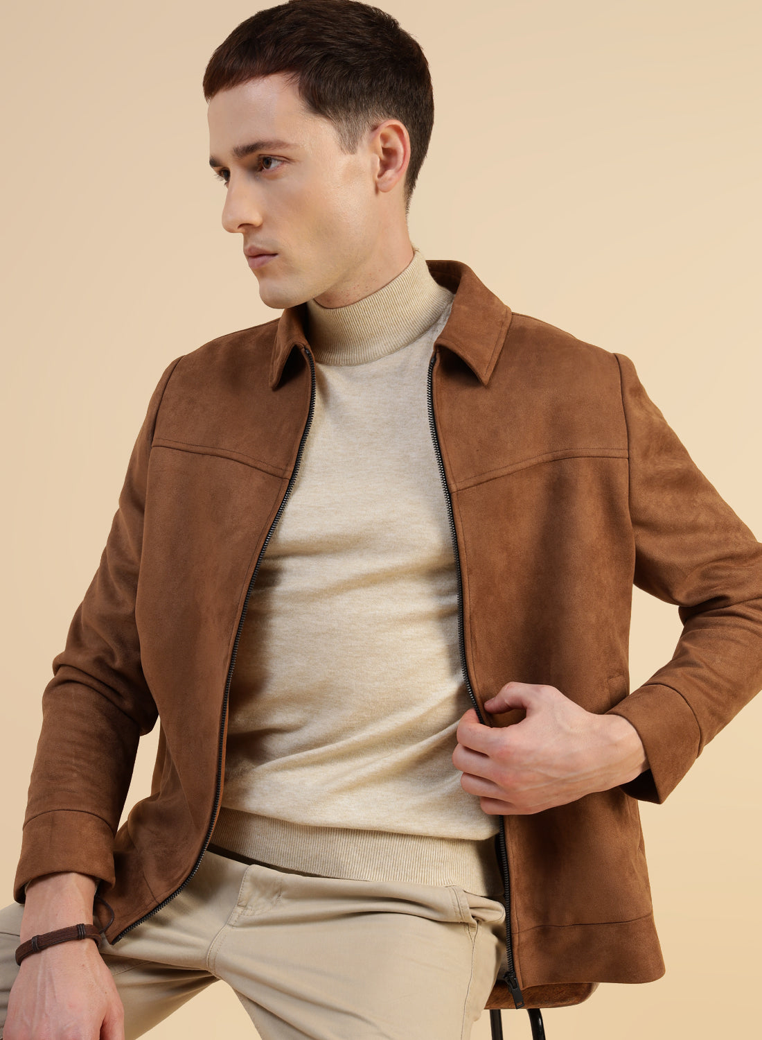 Camel Velvet Suede Casual Jacket