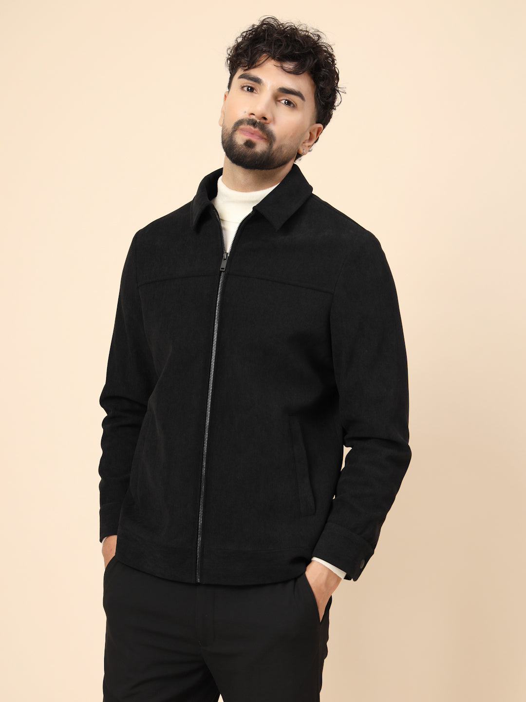 Black Corduroy Casual Jacket