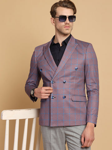 Red & Blue Uncrushable Double Breasted Check Jacket