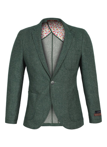 Green Tweed Solid Notch Collar Jacket