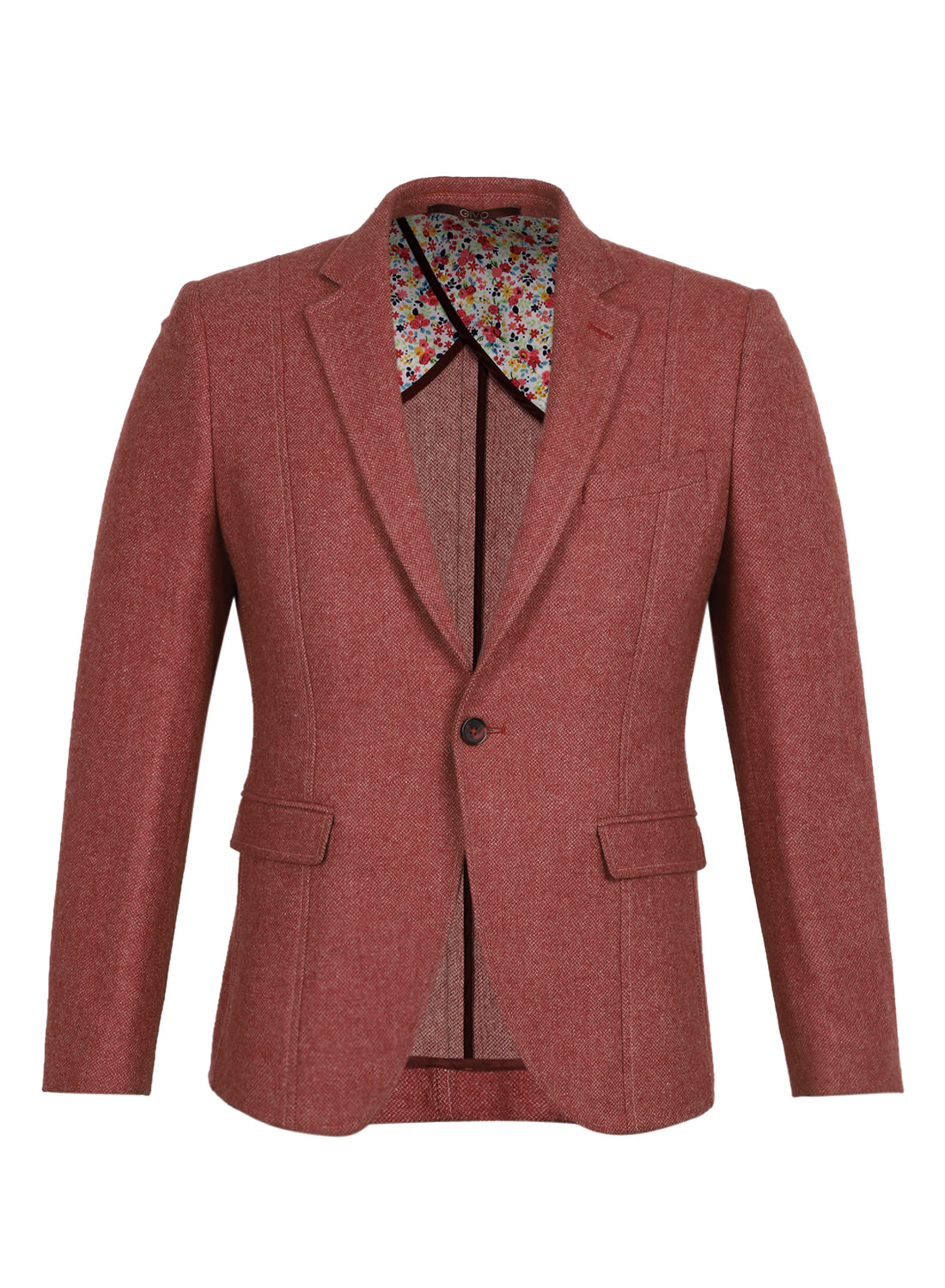 Rust Tweed Solid Notch Collar Jacket