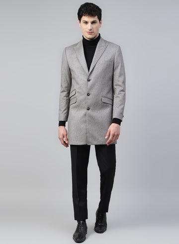 Light Grey Knit Solid Uncrushable Long Coat