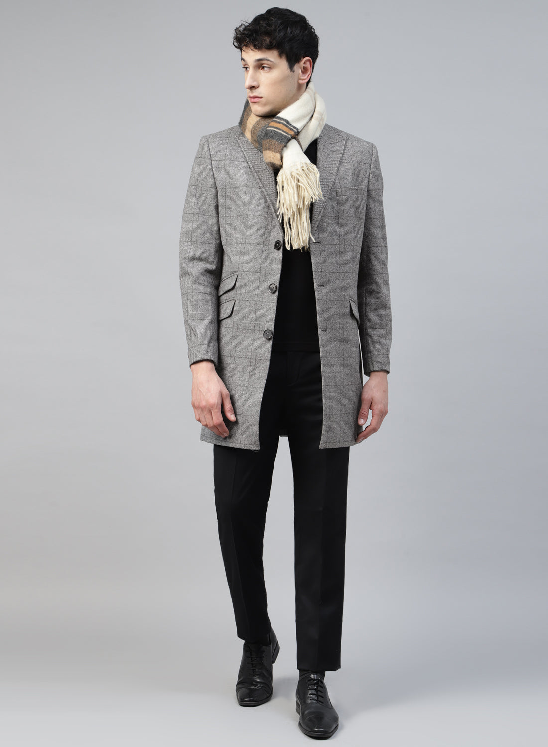 Grey Knit Checks Uncrushable Long Coat