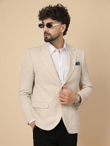 Off White Hemp Cotton Structured Jacket