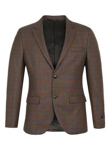 Brown & Green Tweed Check Notch Collar Jacket