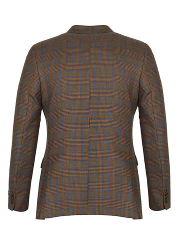Brown & Green Tweed Check Notch Collar Jacket