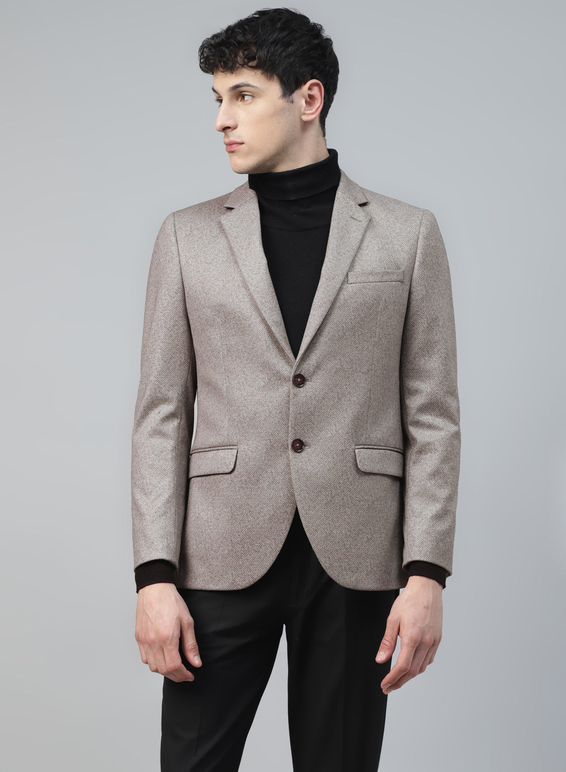 Light Brown Knit Solid Uncrushable Notch Collar Jacket