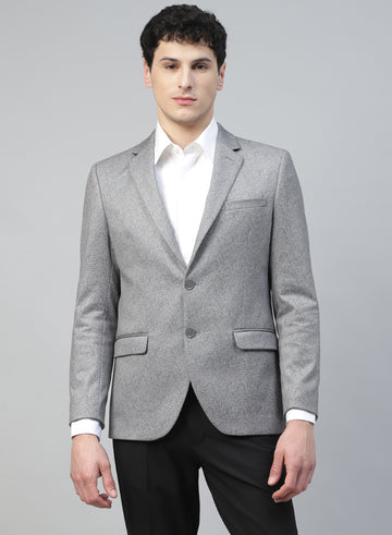 Light Grey Knit Solid Uncrushable Notch Collar Jacket