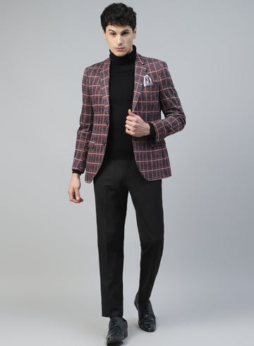 Red Knit Checks Uncrushable Notch Collar Jacket