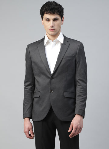 Dark Grey Knit Solid Uncrushable Notch Collar Jacket