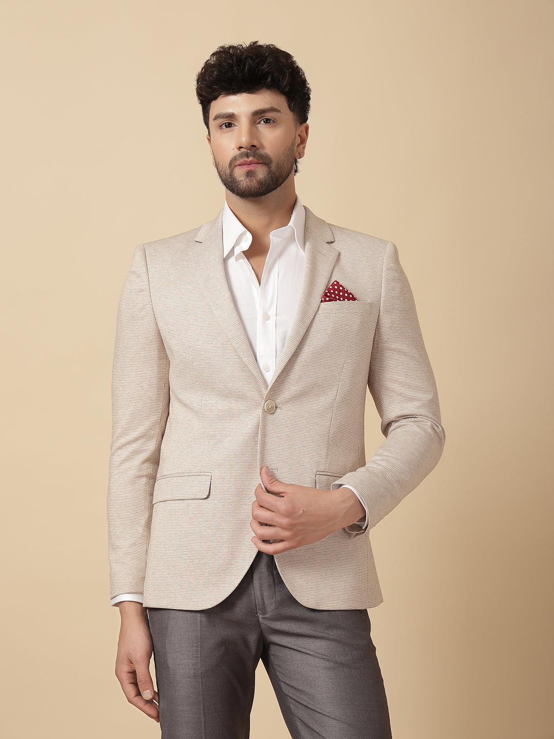 Light Beige Uncrushable Houndstooth Jacket