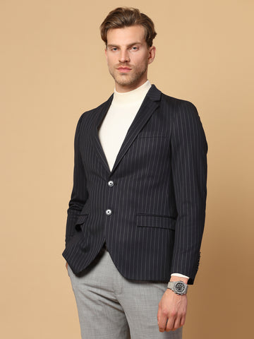 Navy Blue Uncrushable Stripe Jacket
