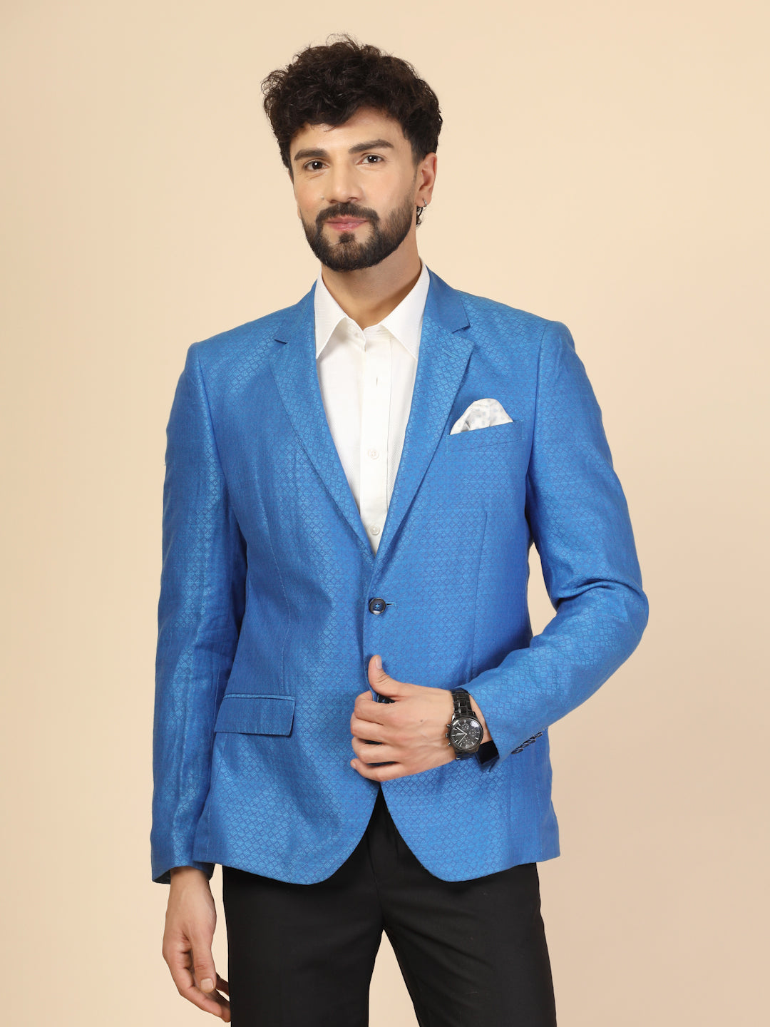 Royal Blue linen Jacquard Jacket