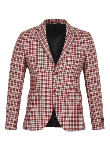Red & Pink Tweed Check Notch Collar Jacket