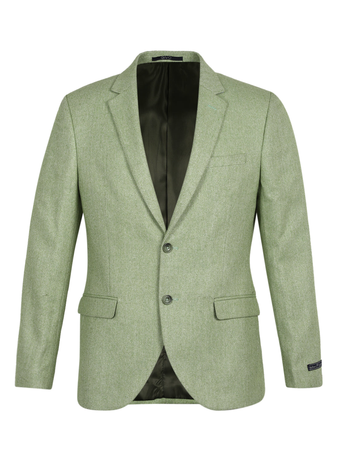 Green Tweed Solid Notch Collar Jacket