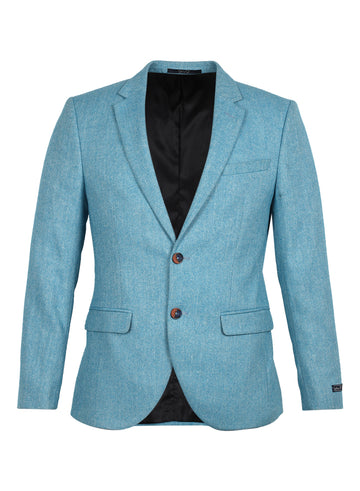 Turquoise Tweed Solid Notch Collar Jacket