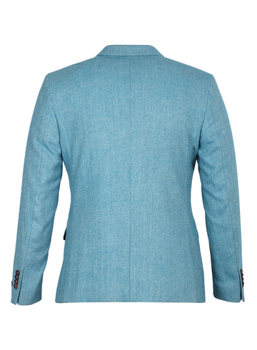 Turquoise Tweed Solid Notch Collar Jacket