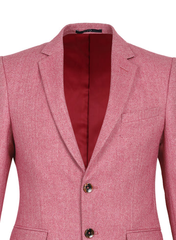 Pink Tweed Solid Notch Collar Jacket