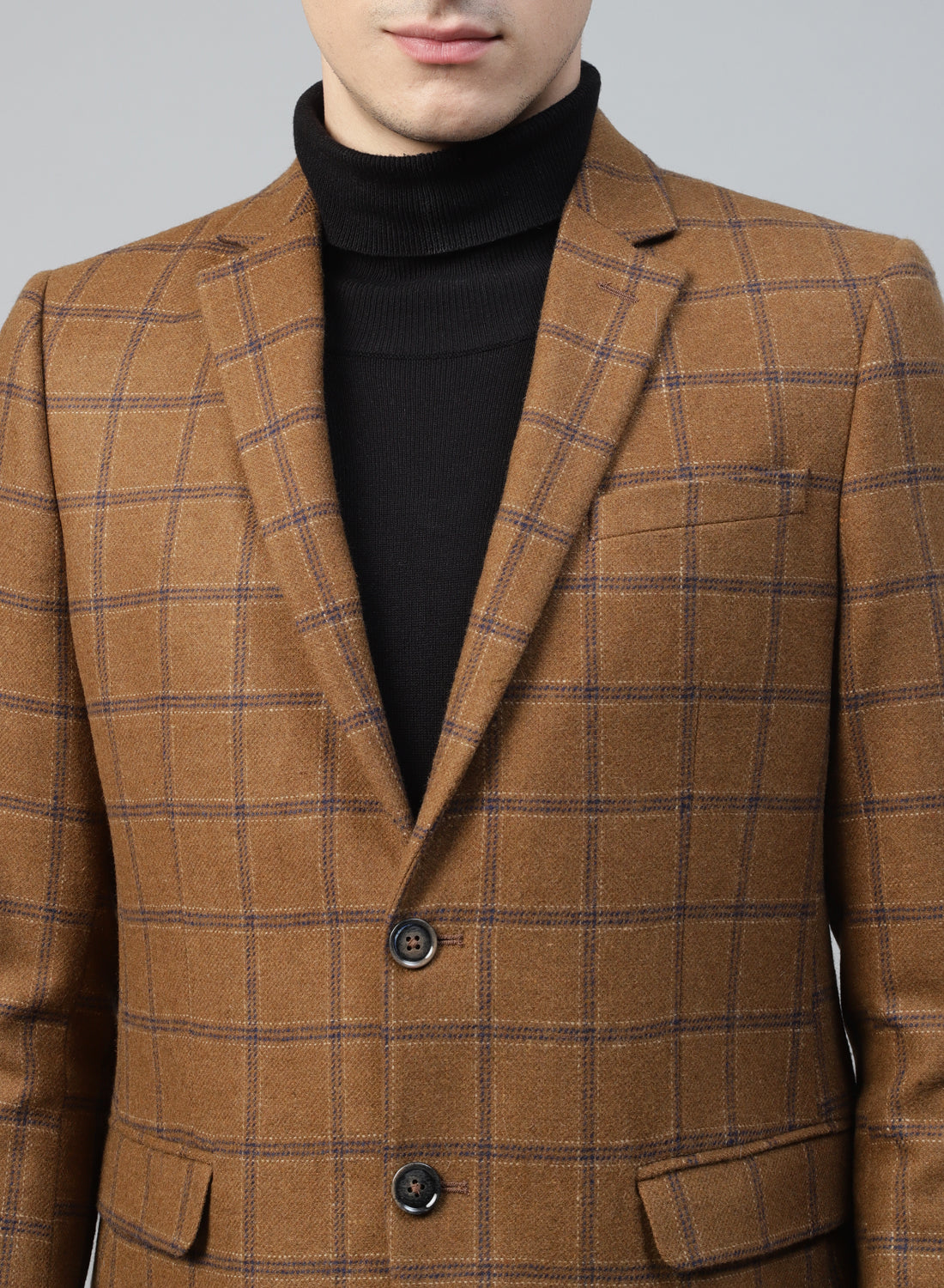 Camel Tweed Check Notch Collar Jacket