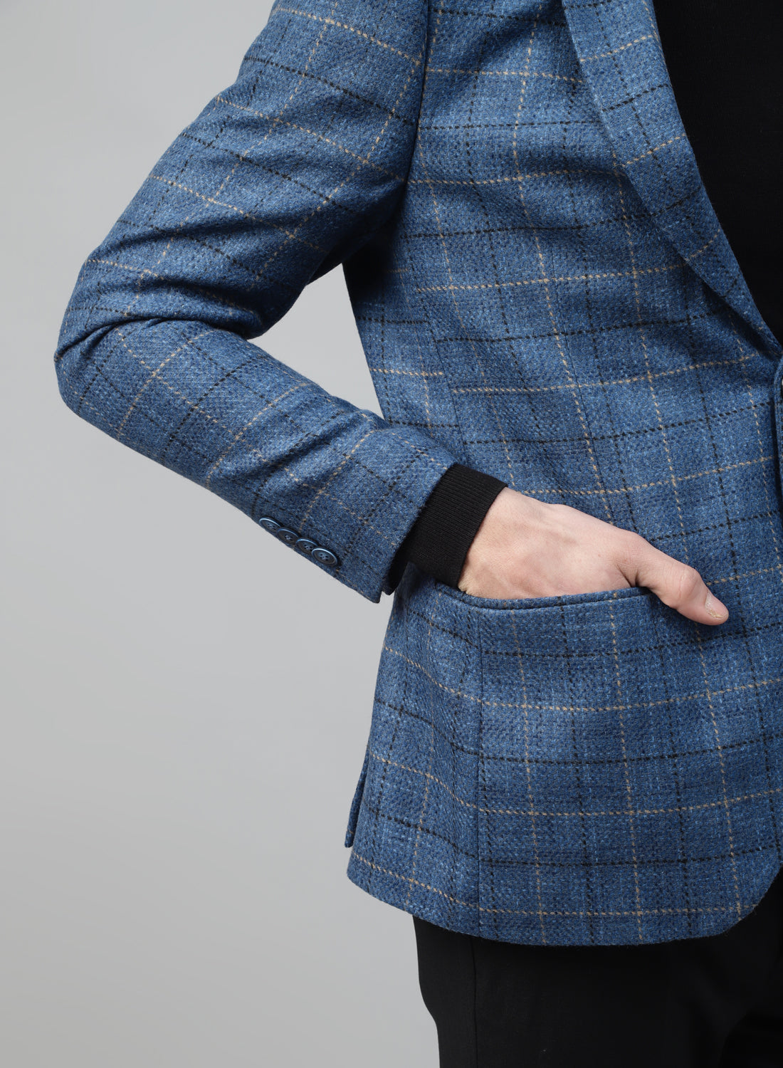 Blue Tweed Checks Tweed Notch Collar Jacket