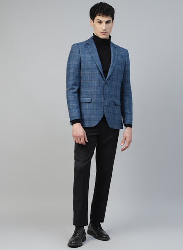 Blue Tweed Checks Tweed Notch Collar Jacket