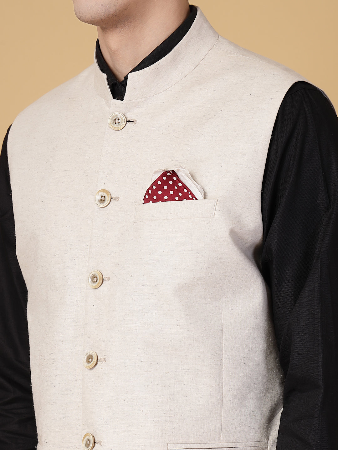 【GOHEMP】EQUIPMENT NO COLLAR COAT / L Beige Hemp Solid Nehru Jacket