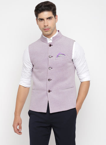 Mauve Knit Solid Nehru Jacket