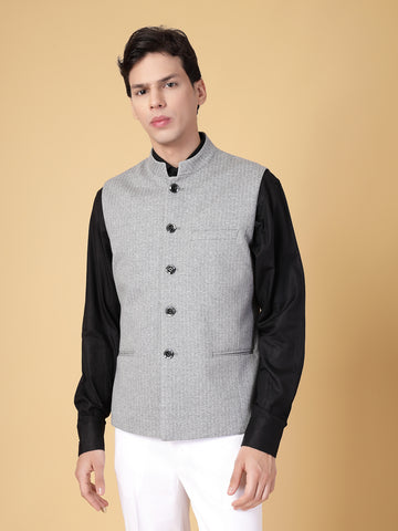 Grey Stripe Uncrushable  Nehru Jacket