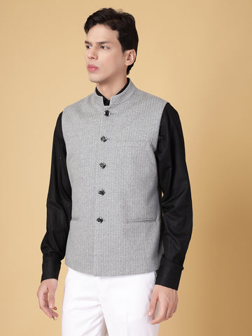 Grey Stripe Uncrushable  Nehru Jacket