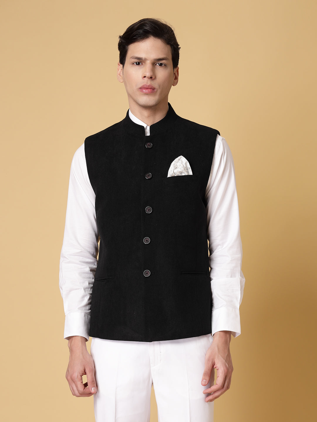 Black Solid Uncrushable Nehru Jacket