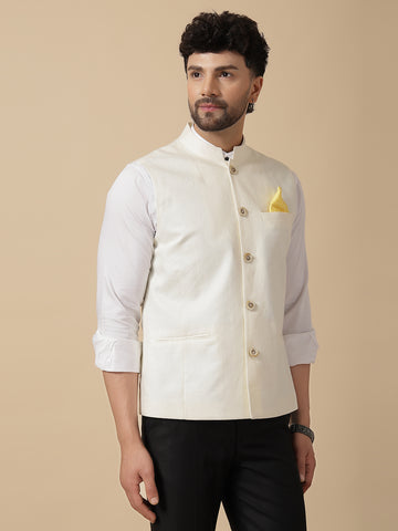 Light Cream Linen Hemp Nehru Jacket