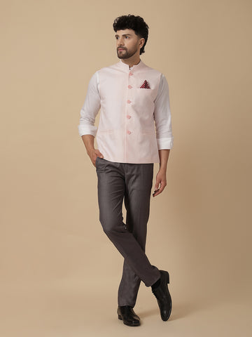 Pink Linen Hemp Nehru Jacket