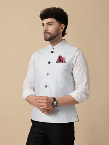 Sky Blue Linen Hemp Nehru Jacket