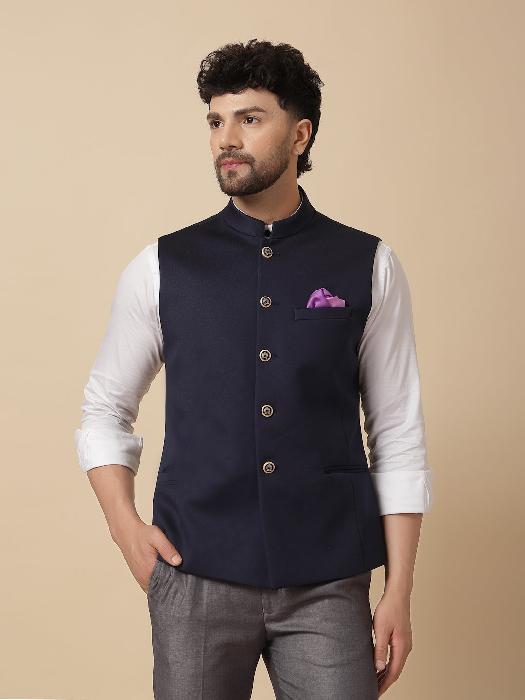 Navy Uncrushable Nehru Jacket
