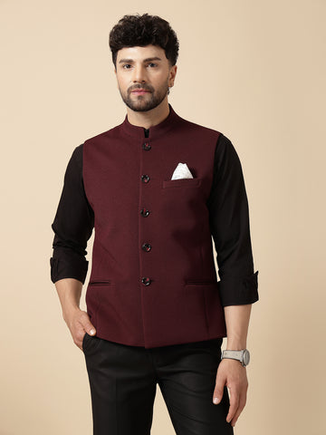 Wine Uncrushable Structured Nehru Jacket