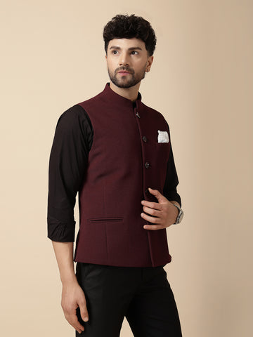 Wine Uncrushable Structured Nehru Jacket