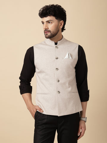 Light Beige Uncrushable Houndstooth Nehru Jacket