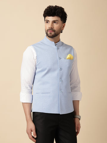 Light Blue Uncrushable Houndstooth Nehru Jacket
