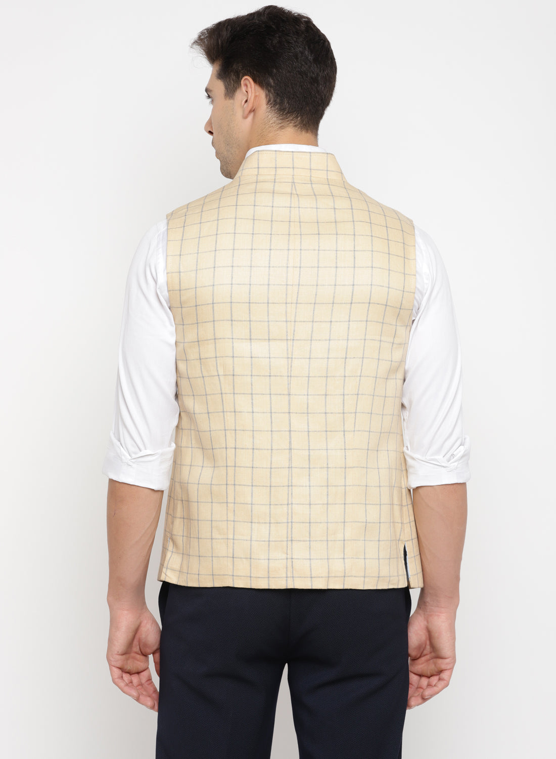 Yellow Linen Checks Nehru Jacket