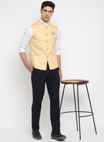 Yellow Linen Solid Nehru Jacket